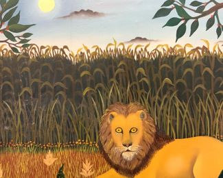 PARADIS Signed Lion Oil Painting
