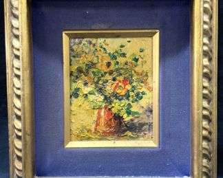 Signed Vintage Still Life Floral Oil Painting
