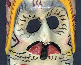 Carved Wooden Hand Painted Mexican Folk Art Mask
