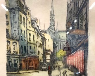 Marcel Julien Baron Signed Colored Etching
