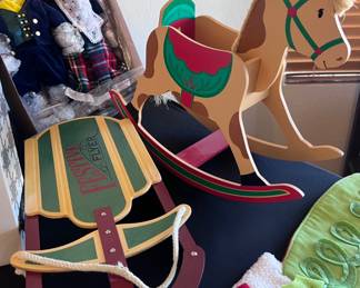 Christmas decor sleigh and rocking horse 