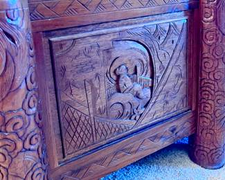 Hand carved wood chest 
