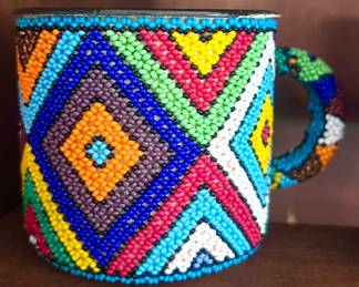 Colorful beaded coffee mug 