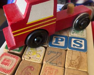 Vintage numbers and alphabet playing blocks 