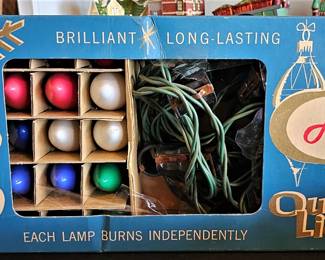 Lots of vintage lights and ornaments and Christmas decor items!