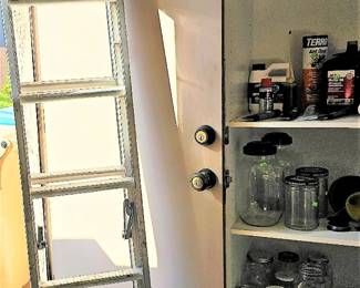 Tall extension ladder for sale. Shelving for sale and file cabinets too.