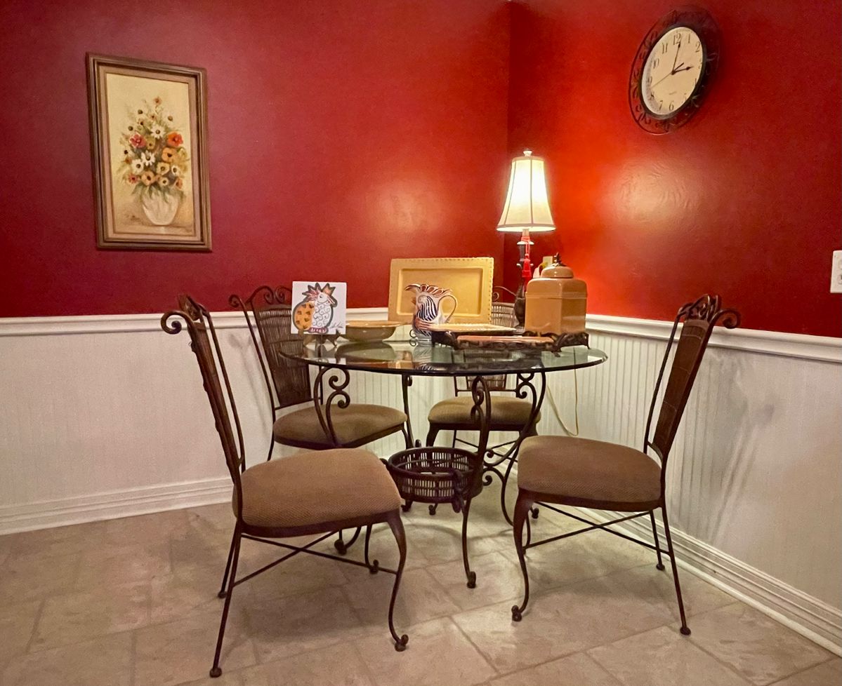 Wrought Iron Bassett Glass Top Table & Chairs