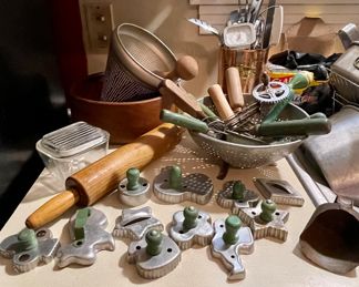 Vintage Cookie Cutters With Green Handles, & Vintage Kitchen Utensils