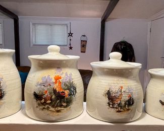 Vintage Handmade Ceramic Rooster Canisters