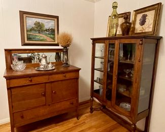 Antique Buffet With Mirror & Antique China Cabinet