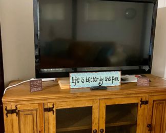 Vizio Television & Rustic Entertainment Solid Wood Cabinet