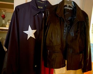 Kenneth Cole Leather Jacket, TX Flag Shirt