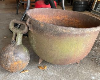 Heavy Cast Iron Kettlebell?? Antique Horse Tie, Cast Iron Cauldron-has hole