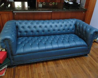 Chesterfield Blue leather sofa 73x32"