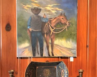 Unframed cowboy and his horse - Artist E. Anthony - 2023