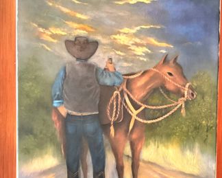Unframed cowboy and his horse - Artist E. Anthony - 2023
