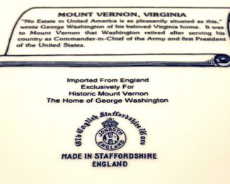 Imported exclusively for Historic Mount Vernon - made in Staffordshire, England