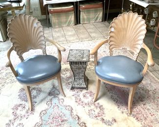 Matching shell-shape back arm chairs; large Karastan rug - 10 feet x 14 feet