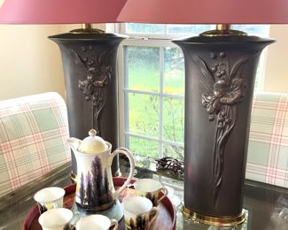 Matching lamps; tea set