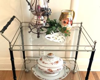 Brass and glass serving cart