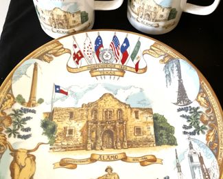 Texas commemorative plate and mugs
