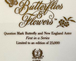 Lenox china "Question Mark Butterfly and New England Aster" - made in the USA