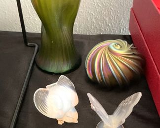 Vintage muted green vase; Sabino butterfly and bird