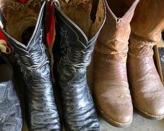 Two of the several pairs of boots