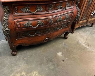 19thC French 3 Drawer Marble Top and Bronze Mounted Commode. Signed. $1650