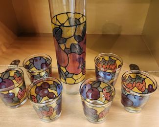 GREAT MCM BAREWARE SET WITH GLASS STIR STICK