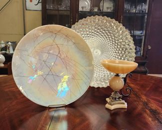 SEVERAL LARGE DECORATIVE PLATTER/BOWLS
GORGEOUS COMPOTE