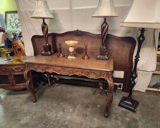 GORGEOUS ORNATE HENRYDON KING BED, AND FRENCH PROVENTIAL DESK FRONT DRAWER