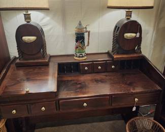 Vintage pair od Captain David Babcock ship lamps, ceramic clippership inlay