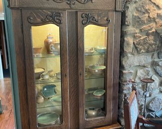 Antique American Oak Lighted Cabinet