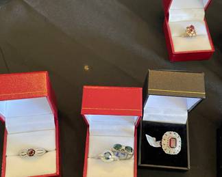 14k Pink tourmaline and diamond ring, 14k green tourmaline ring, 14k  red diamond ring 