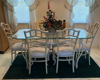 White Iron and Glass table w/ 6 Chairs
