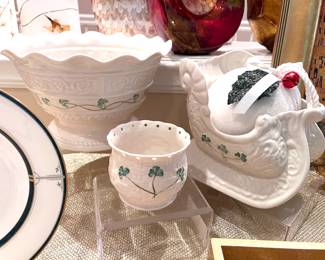 Belleek Lg. bowl, Sled, and sm. cup