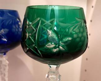 6 Vtg. Ajka Marsala multicolor crystal wine glasses