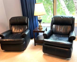 Matching bark navy blue leather recliners 