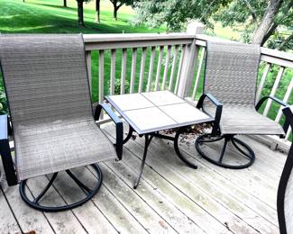 Patio chairs - rocks & swivels  and garden table w/tile top