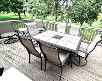 Patio table w/6 chairs, umbrella and stand
