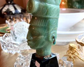 Vtg. Jadeite Astec warrior w/sterling necklace and earrings 