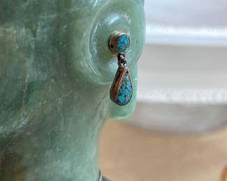 Vtg. Jadeite Astec warrior w/sterling necklace and earrings 