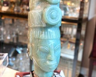 Vtg. Jadeite Astec warrior w/sterling necklace and earrings 