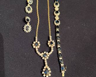14K, Diamonds and Sapphire, necklace, bracelet, and earring set