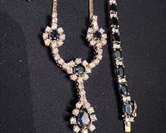 14K, Diamonds and Sapphire, necklace, bracelet, and earring set