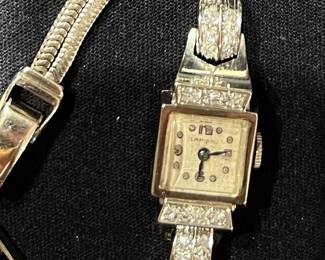 Another view- Vtg. Laminau 14 karat w/diamonds ladies watch - works 