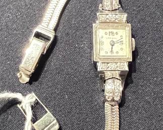 Vtg. Laminau 14 karat w/diamonds ladies watch - works 