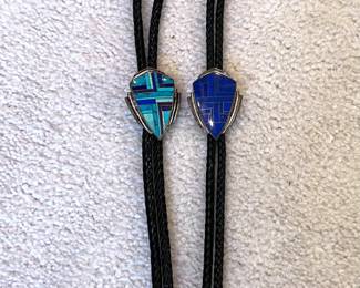 Navajo Supersmith Sterling and Turquoise Bolo ties