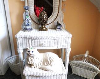 White Wicker Dressing Table, bench, etc